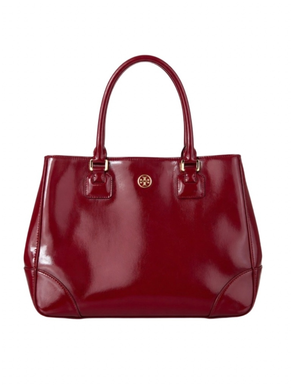 Tory Burch Burgundy Patent Leather Tote Structured Work Bag